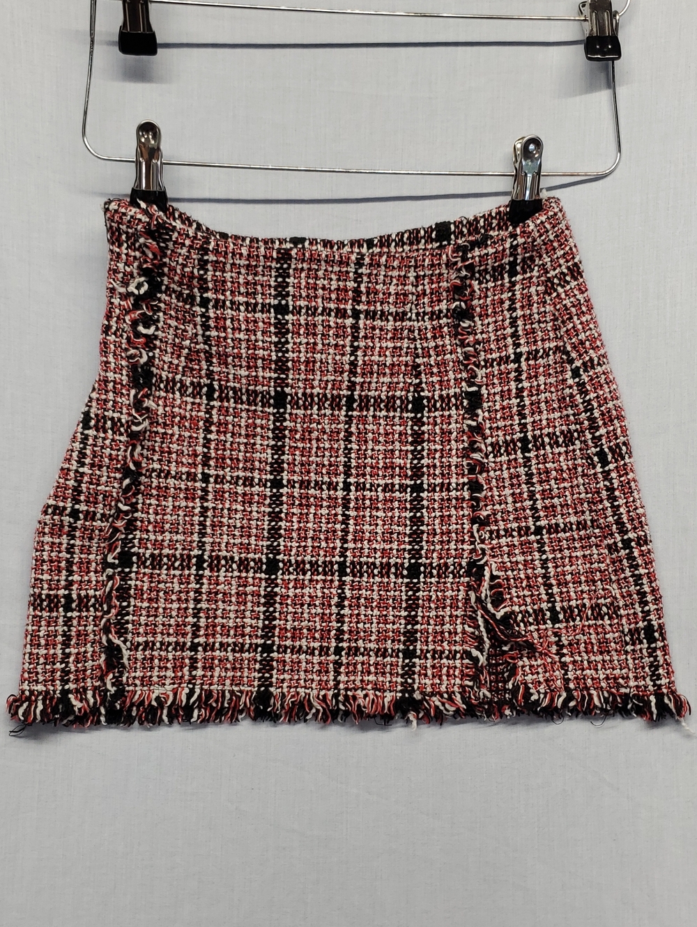 SHEIN Red Black White Plaid Tweed Mini Skirt #256